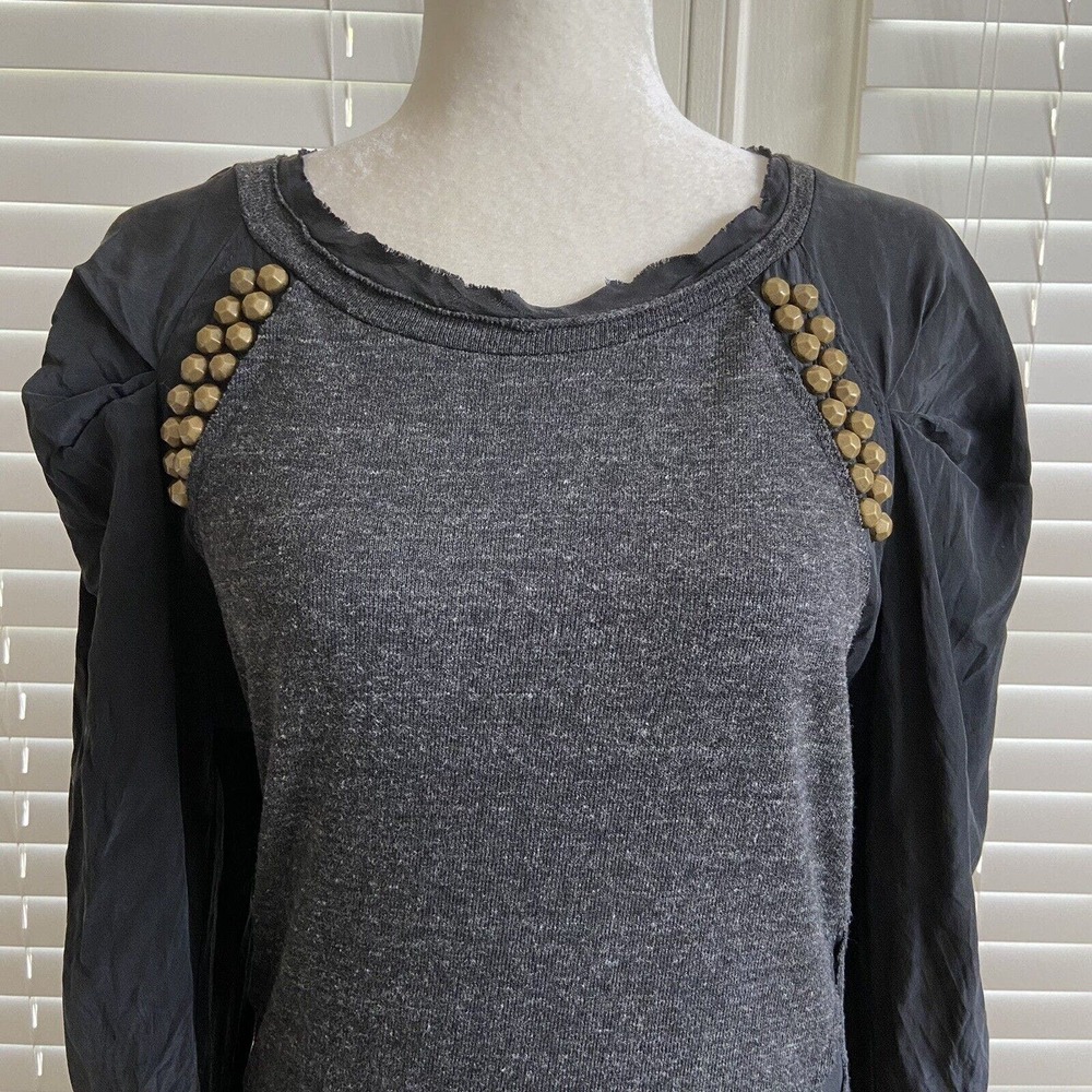 Anthropologie Dolan Sz Large Black Grey Silk Studded Long Sleeve Knit Dress - Picture 12 of 12